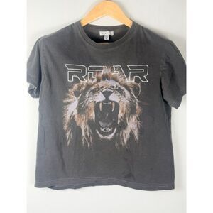 Topshop Gray Roar Lion Graphic Tee Short Sleeve T-Shirt Women Small Medium Edgy